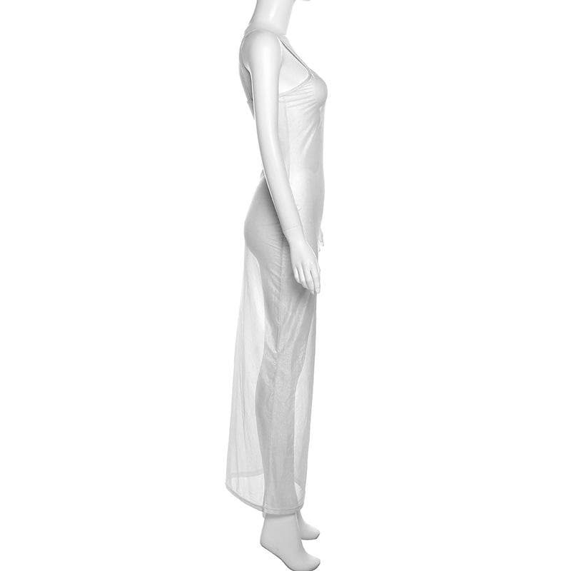 Sheer mesh see through backless solid cami maxi dress  | samba dress