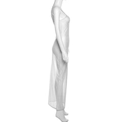 Sheer mesh see through backless solid cami maxi dress  | samba dress