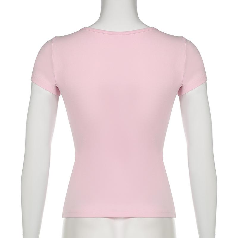 Short sleeve u neck bowknot lace hem top