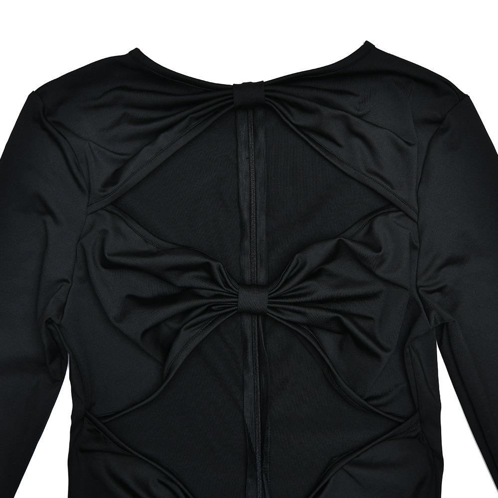 Long sleeve hollow out ruched solid jumpsuit