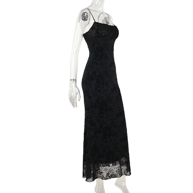 Ruched backless mesh zip-up cami maxi dress