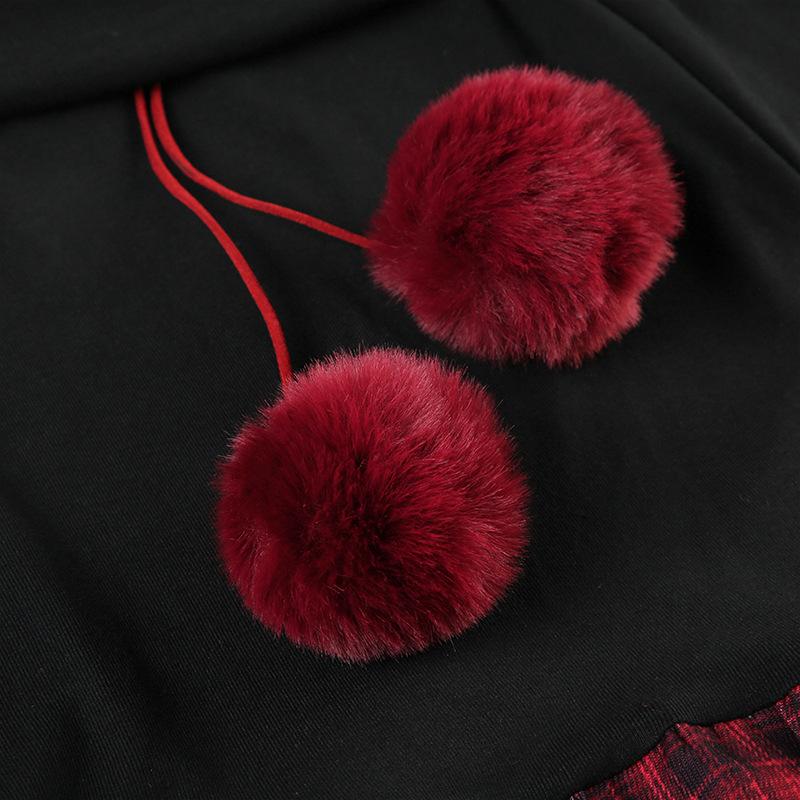 Off shoulder long sleeve plaid fluffy mini dress