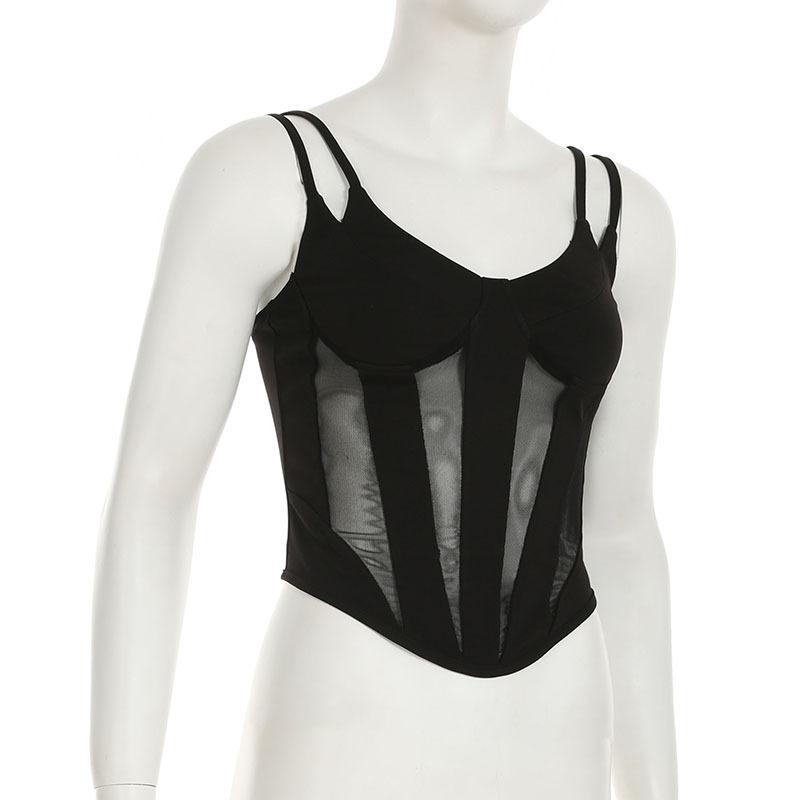 V neck mesh patchwork cami top
