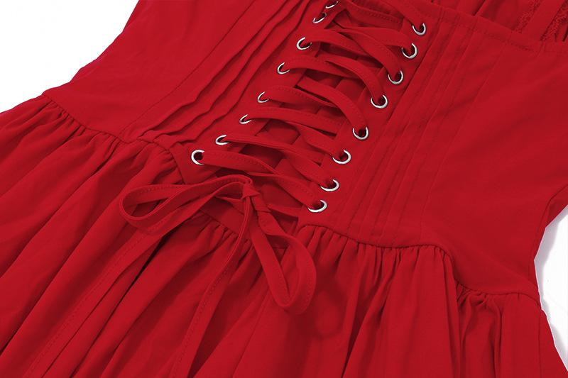 Lace hem drawstring ruched lace up cami mini dress  | red tango dress