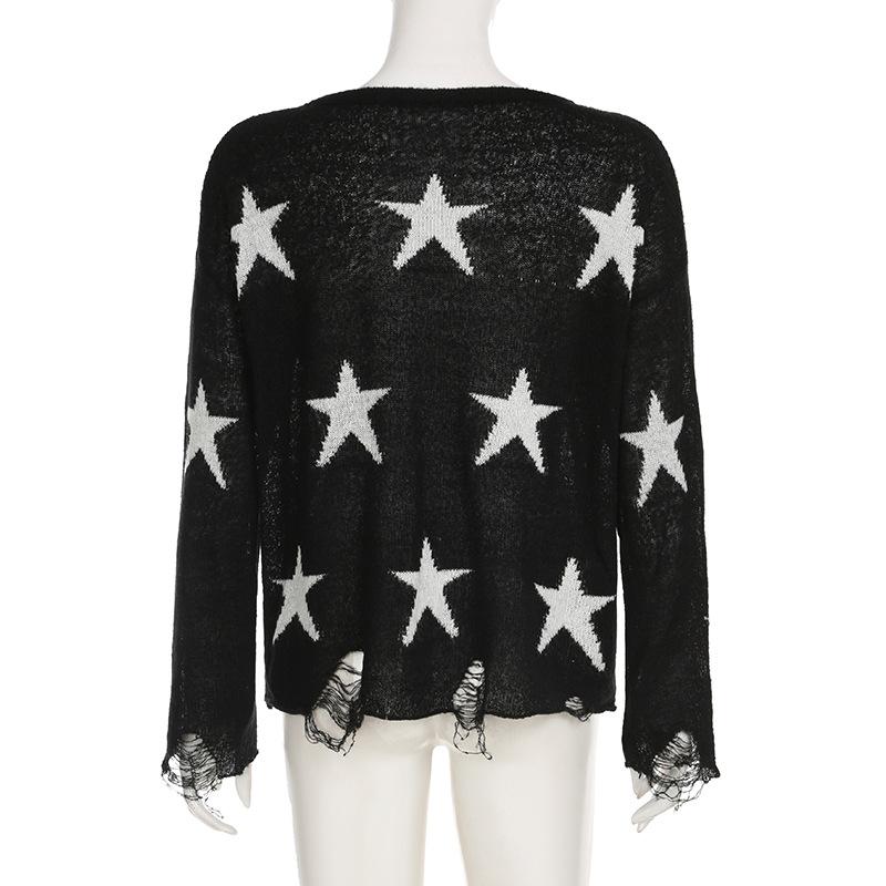 Five-pointed star pattern long sleeve sweater top