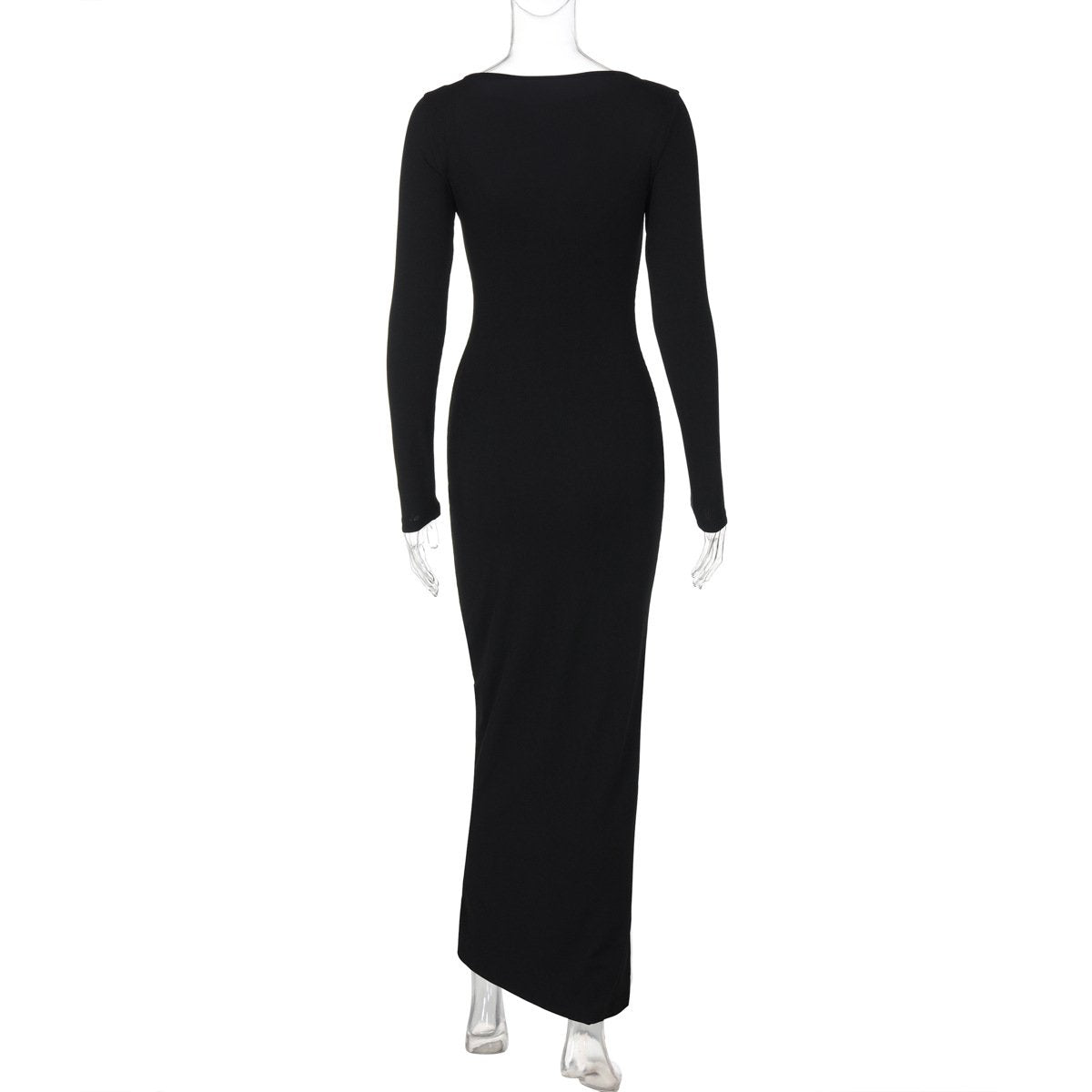 Long sleeve lace hem button maxi dress