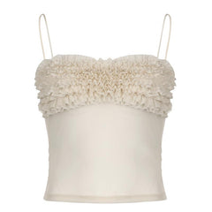 Ruched ruffle sheer mesh cami top