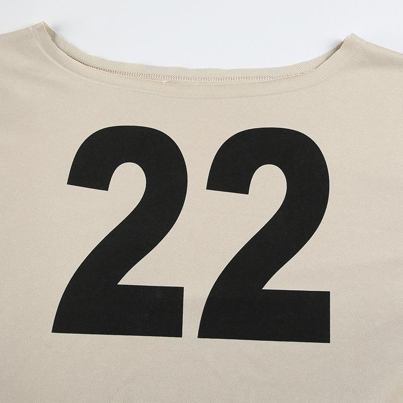 Long sleeve off shoulder "22" print top
