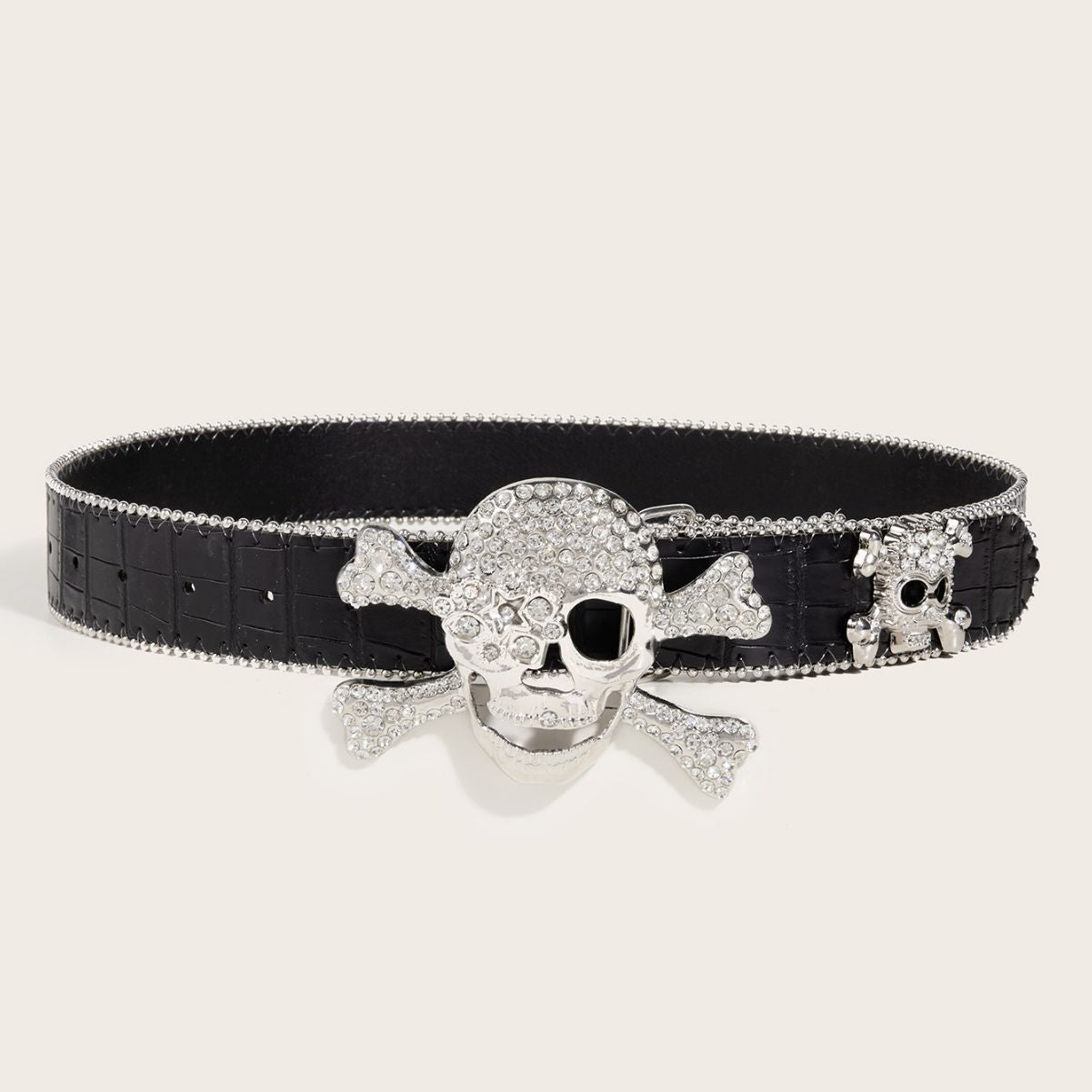 Skull decor rhinestone contrast belt