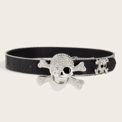 Skull decor rhinestone contrast belt