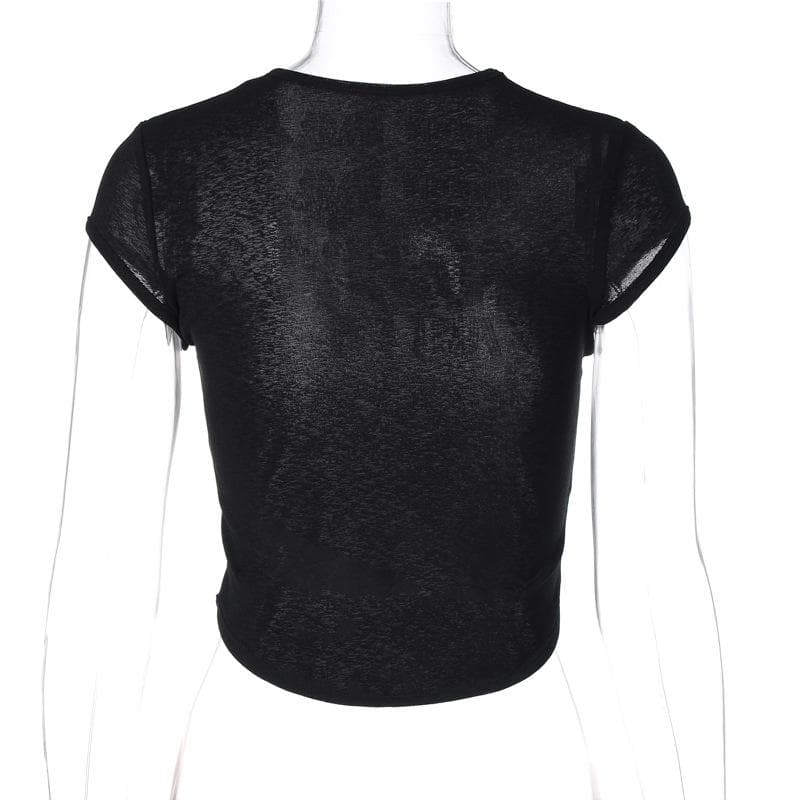 Cap sleeve crewneck letter pattern beaded crop top
