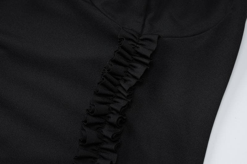 Halter ruffle sweetheart neck solid backless mini dress