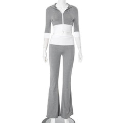 Hoodie zip-up contrast sports pants set