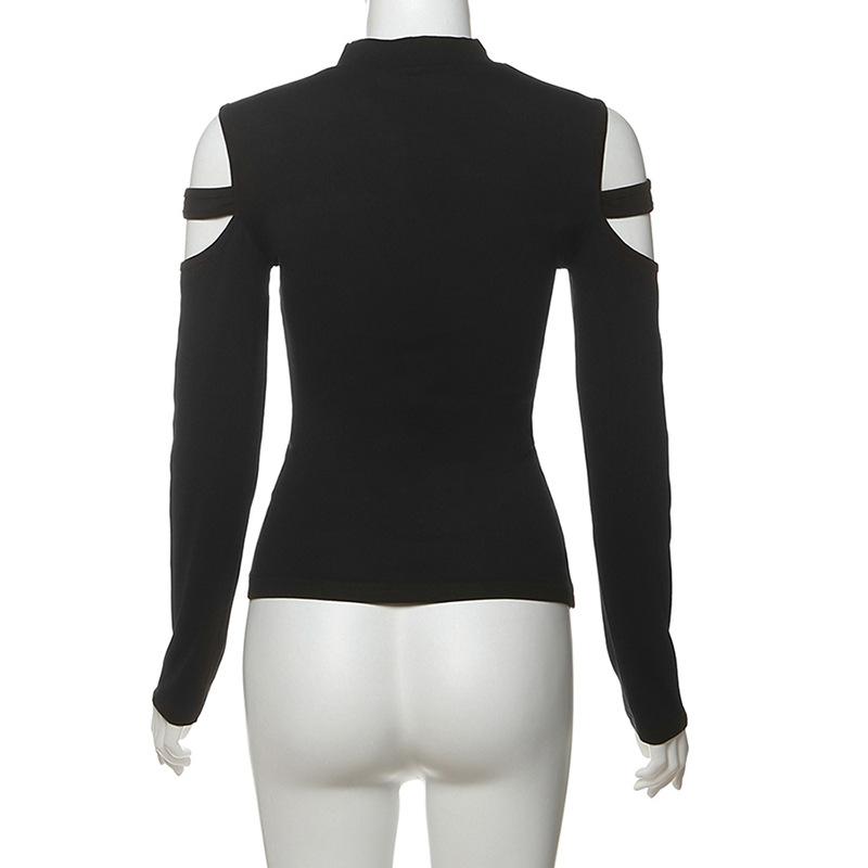 Long sleeve crewneck hollow out top