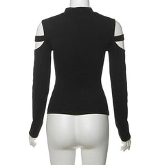 Long sleeve crewneck hollow out top