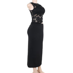 Sleeveless lace hollow out maxi dress