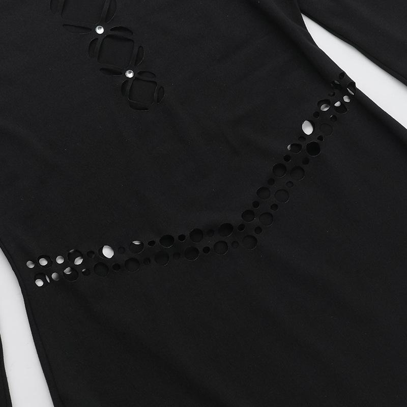 Off shoulder long sleeve hollow out beaded mini dress