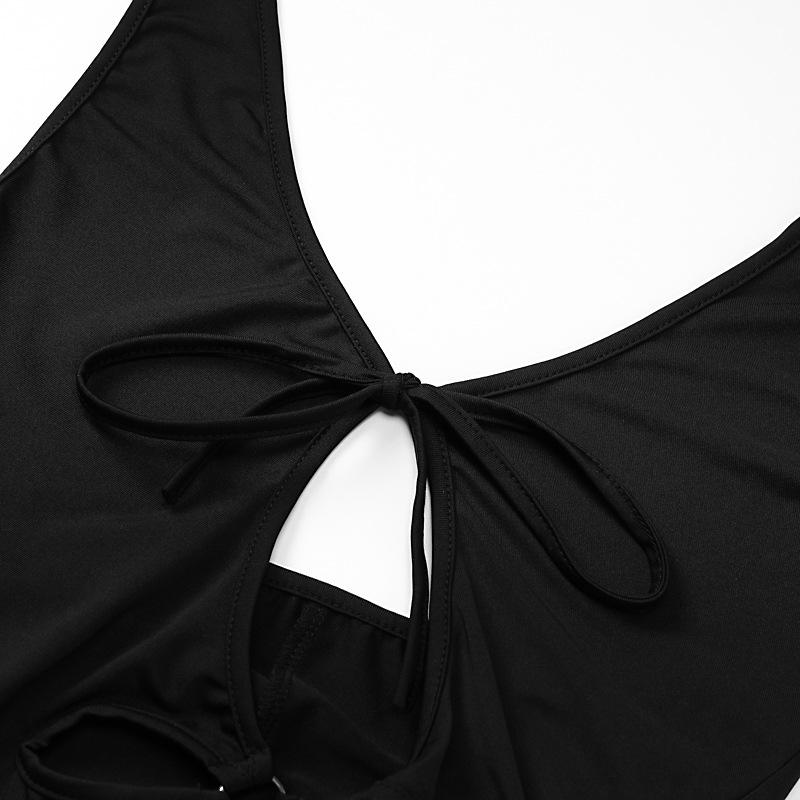 Halter hollow out backless v neck slit midi dress