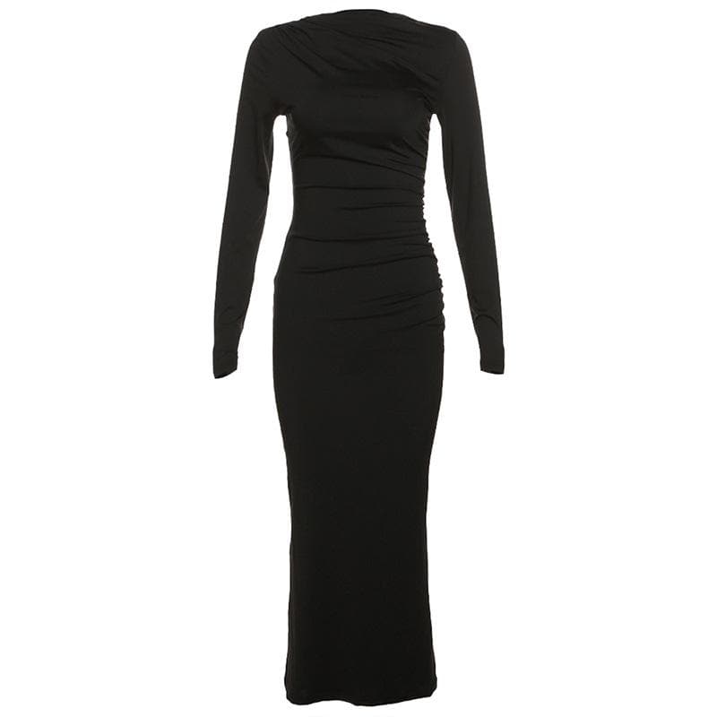 Ruched solid long sleeve zip-up maxi dress  | red tango dress