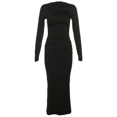 Ruched solid long sleeve zip-up maxi dress  | red tango dress