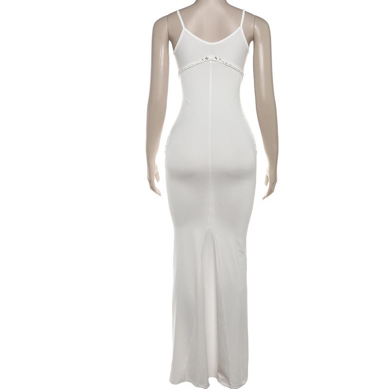 U neck hollow out solid cami maxi dress