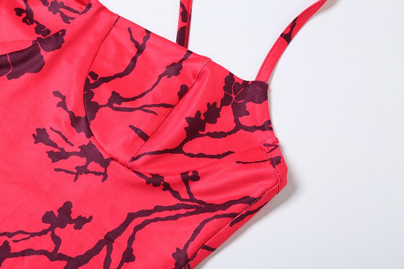 Print cross front ruched cami maxi dress  | red tango dress