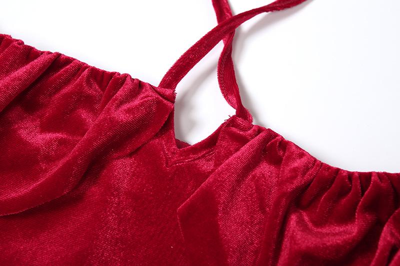 Halter long sleeve off shoulder velvet mini dress