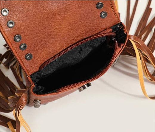 Skull applique tassels button PU leather bag
