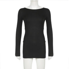 Long sleeve hollow out backless mini dress