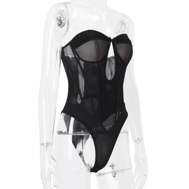 Bustier hollow out bowknot tube bodysuit