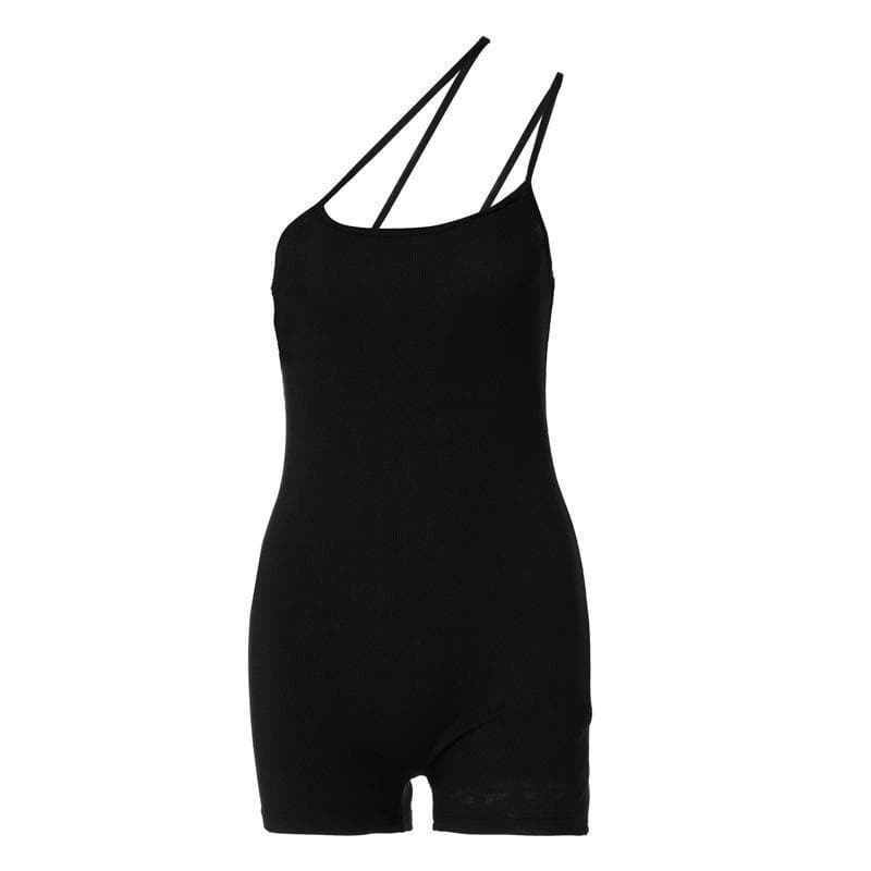 Solid one shoulder backless romper