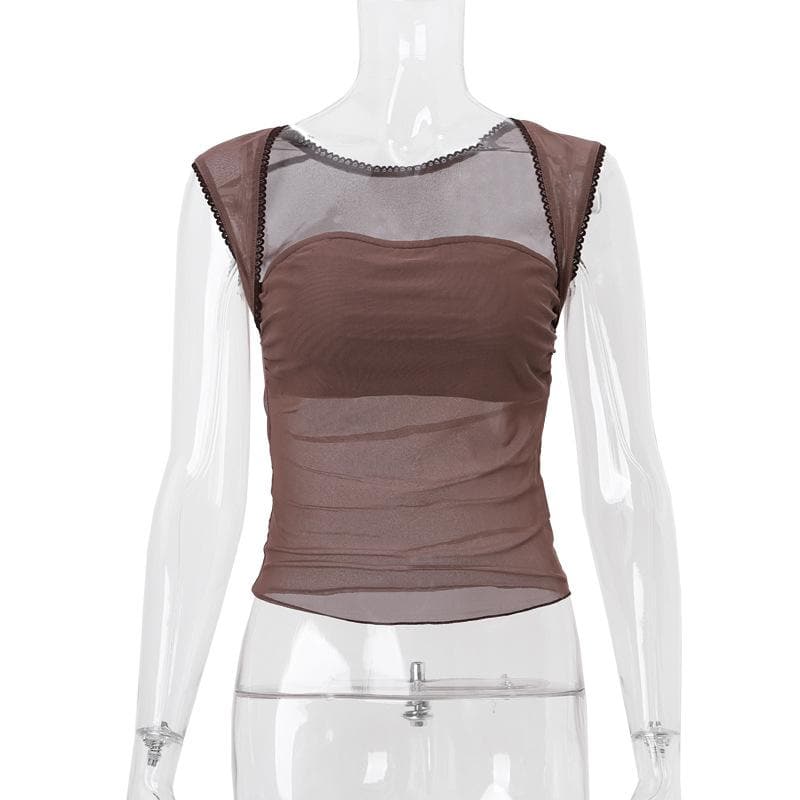 Cap sleeve mesh ruffle solid top