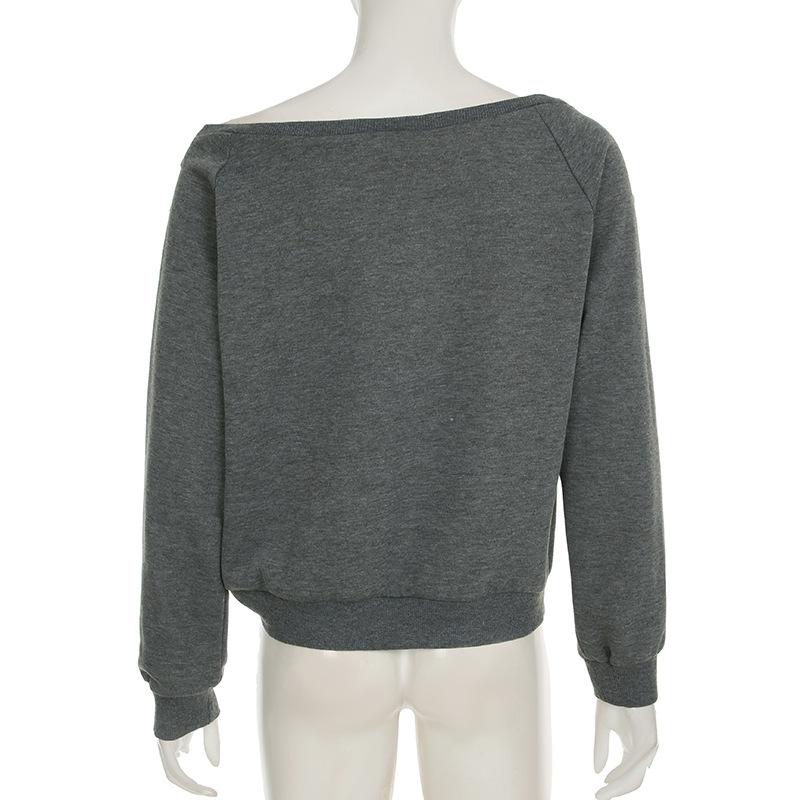 Off shoulder long sleeve letter print top
