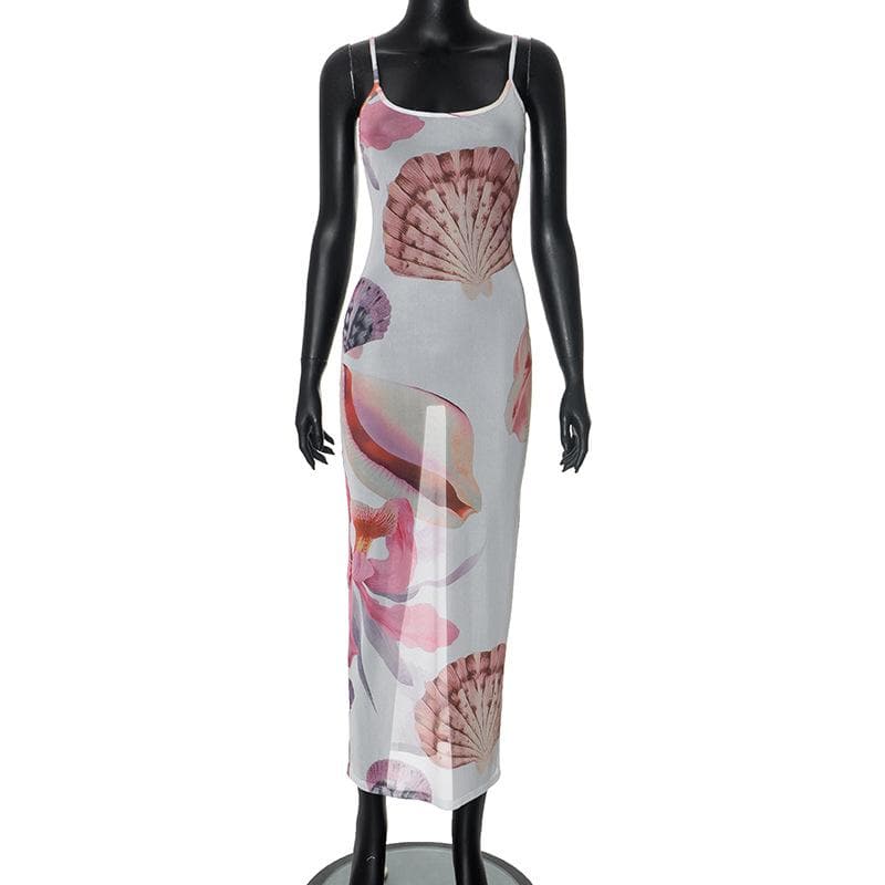 Sheer mesh flower print cami maxi dress  | samba dress