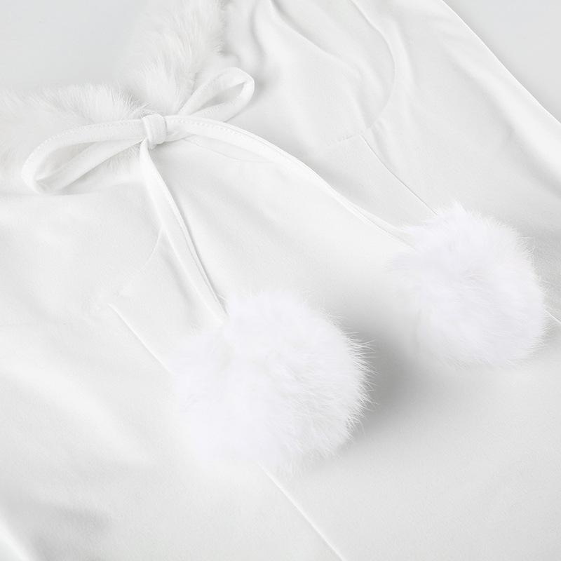 V neck fluffy cami mini dress