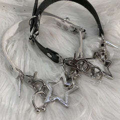 Star decor PU leather adjustable choker necklace