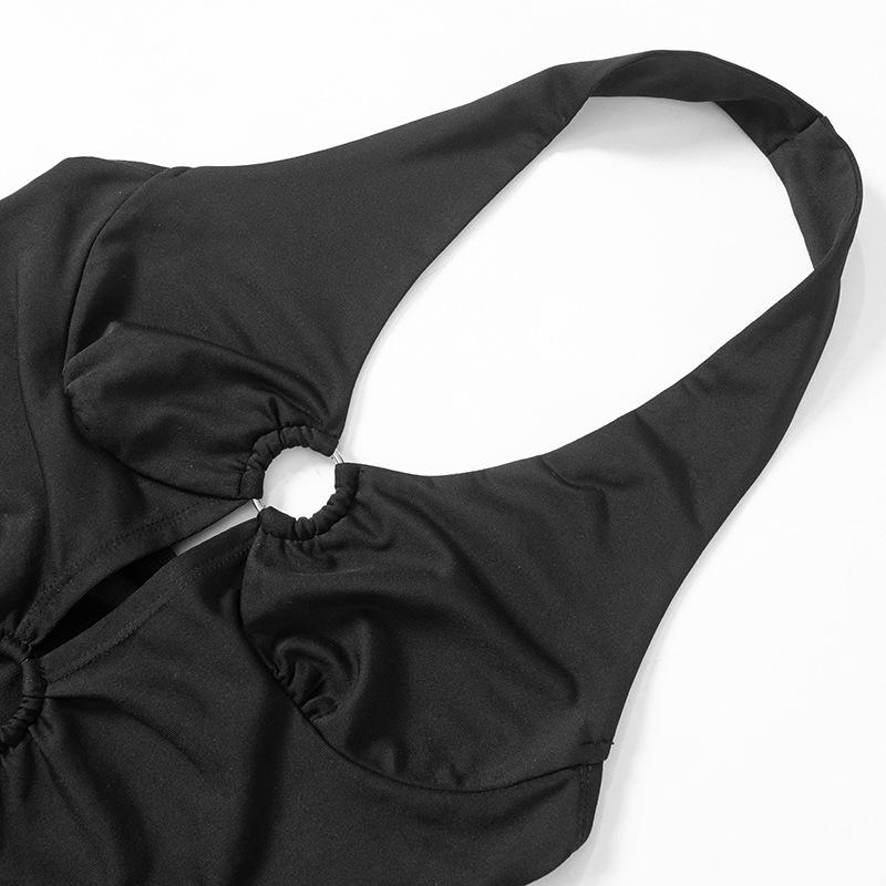 Halter v neck o ring backless top