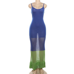 U neck knitted hollow out see through cami maxi dress