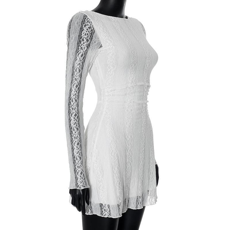 Crewneck long sleeve lace mini dress