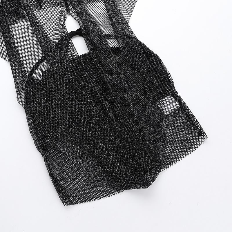 Hoodie halter mesh glitter 2 piece mini skirt set