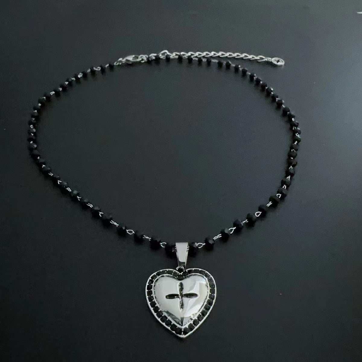 Heart cross beaded 2 pcs necklace