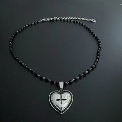 Heart cross beaded 2 pcs necklace