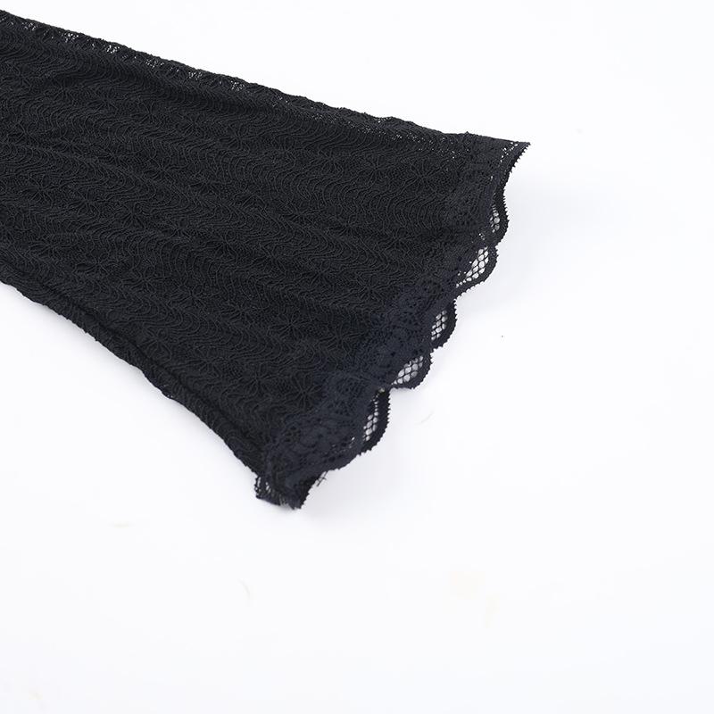 Long flared sleeve v neck lace hem knotted top