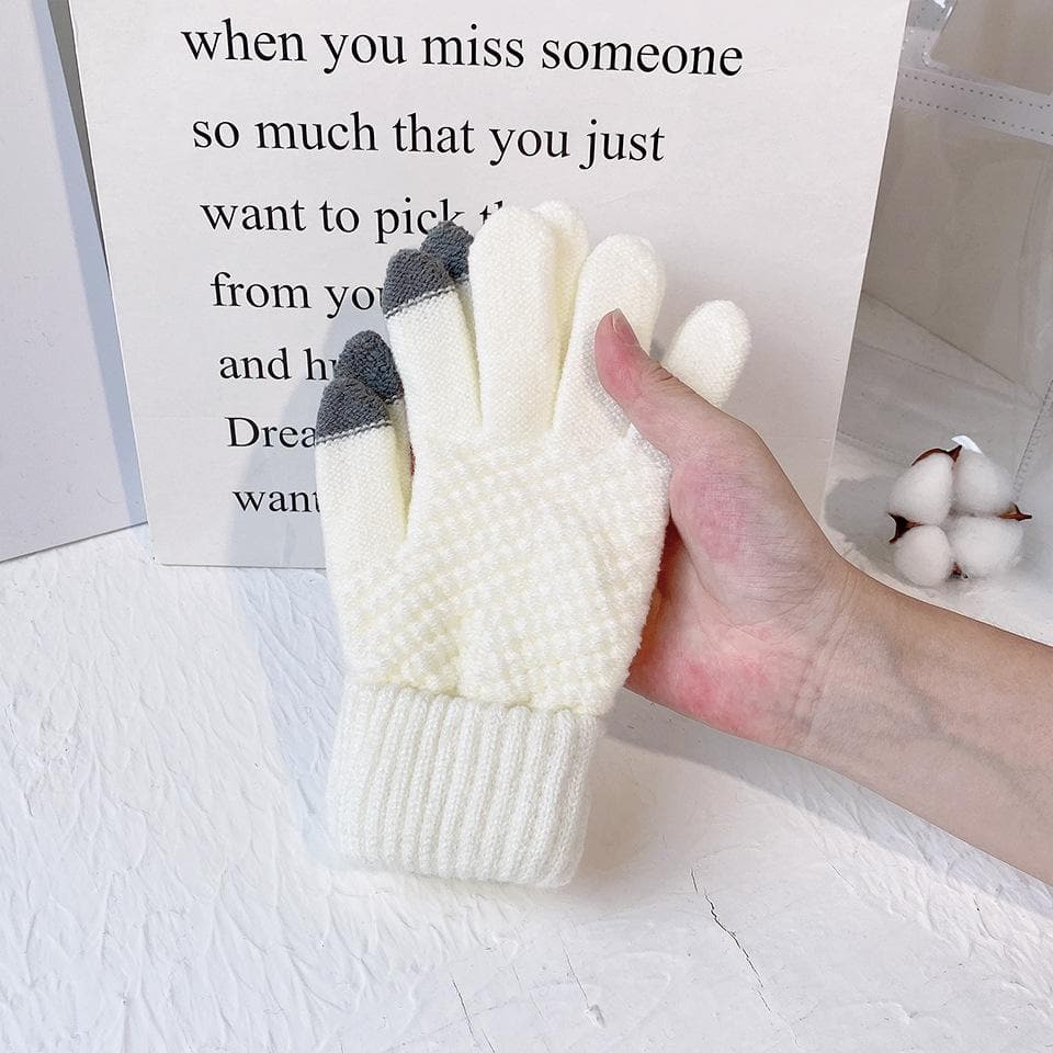 Touch screen plus fleece knitted full finger gloves