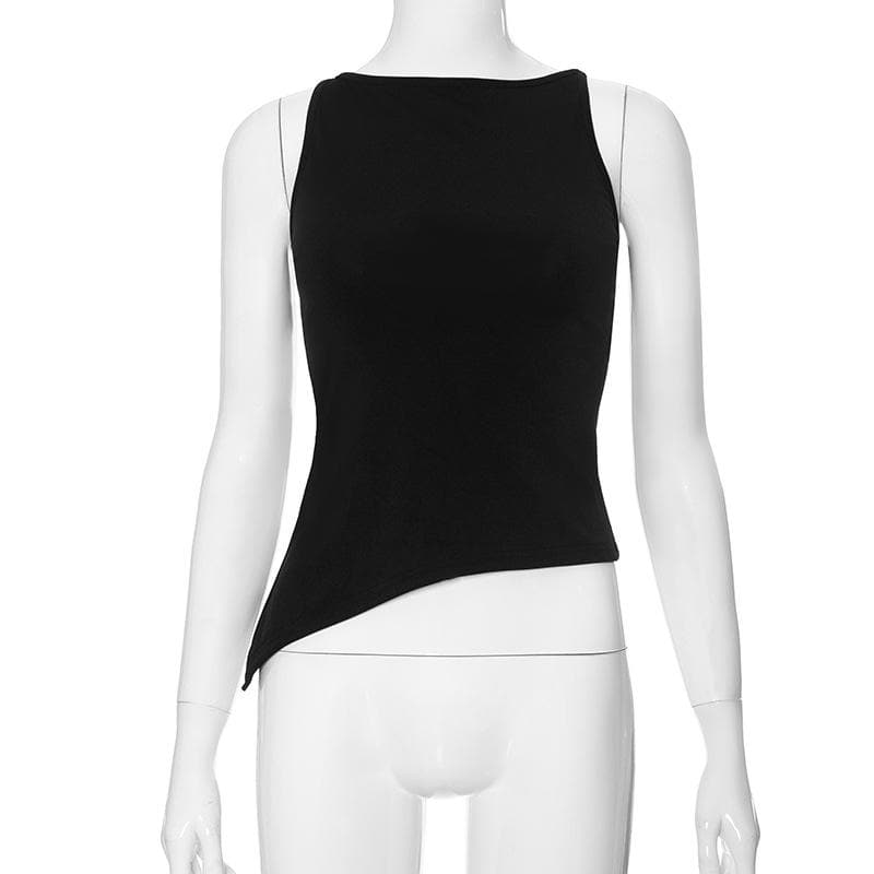 Hollow out bowknot irregular crewneck cut out top