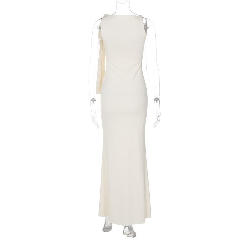 Ruffle irregular ruched 2-way maxi dress
