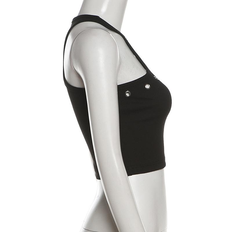 Crewneck sleeveless solid crop top