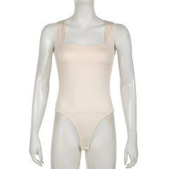 Square neck solid sleeveless tank bodysuit