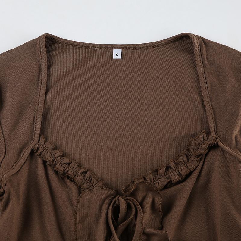 Long sleeve ruffle self tie top