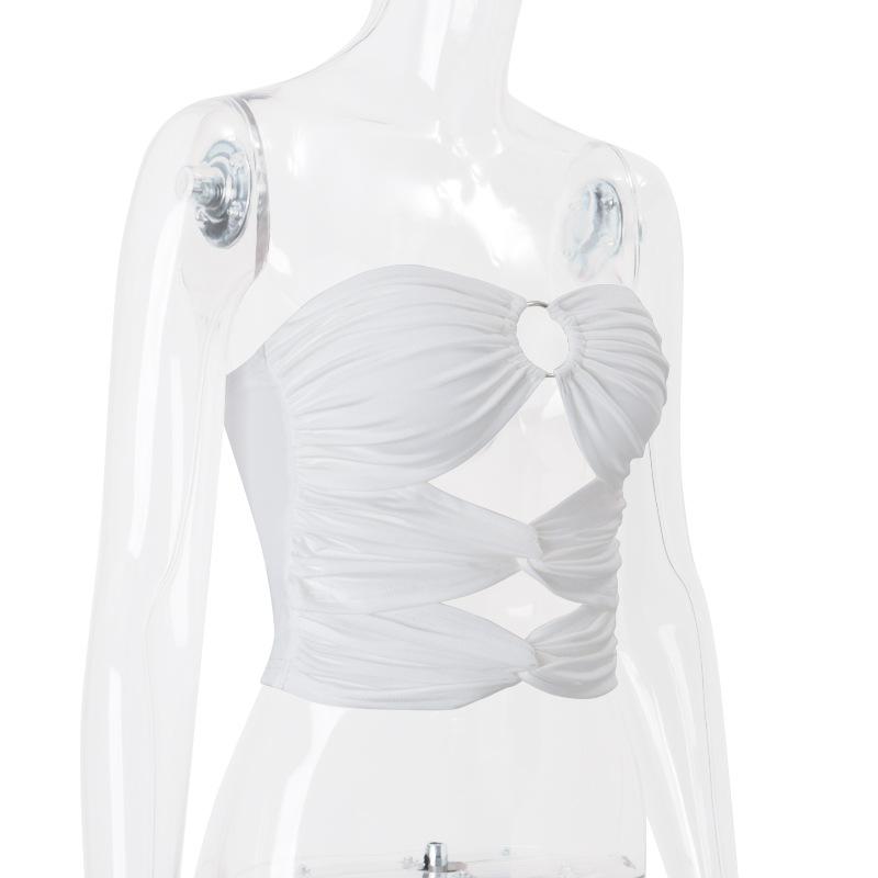Hollow out o ring ruched tube top